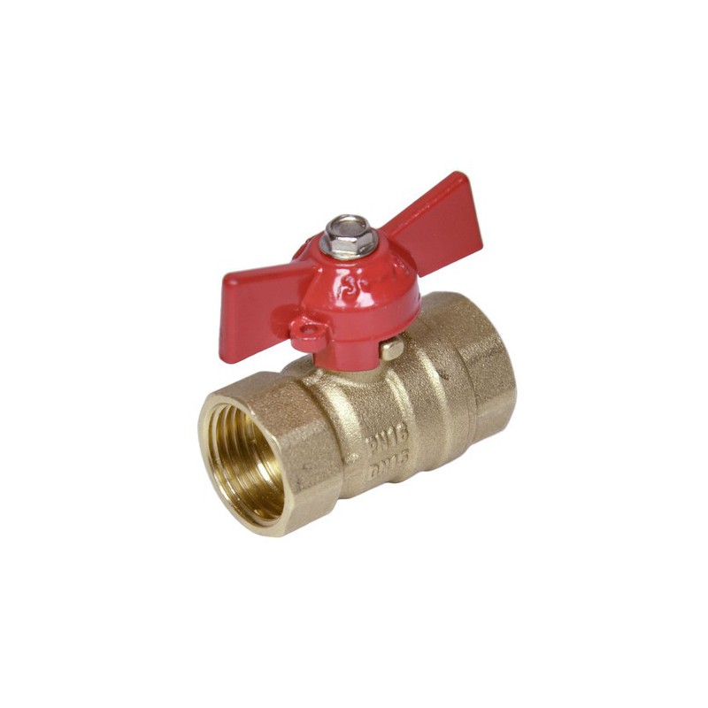 Кран шаровой латунь 11б27п Ду 20 G3/4" Ру16 ВР бабочка красный Кран шаровой латунь 11б27п Ду 20 G3/4" Ру16 ВР бабочка красный